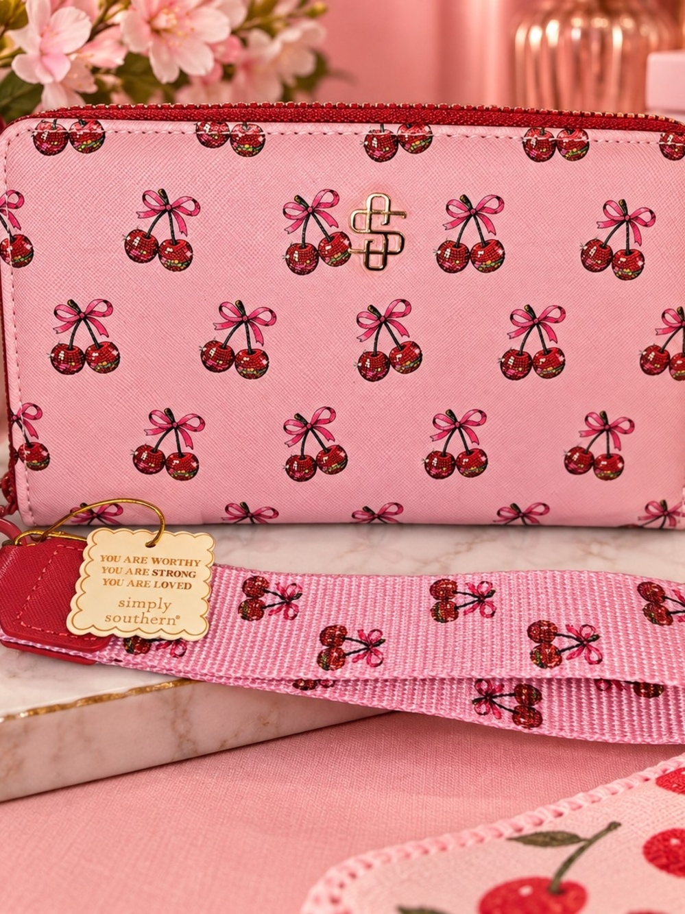 Simply Southern Pink Cherry Zip Around Wallet Wristlet – New With Tags